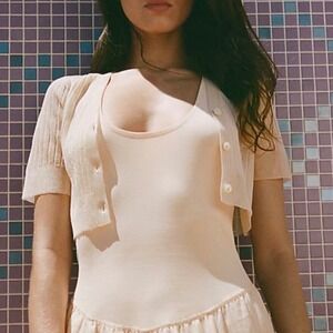 NWT Maryam Nassir Zadeh x J.Crew Sheer Ribbed Shimmer Cardigan Sand - XXLarge